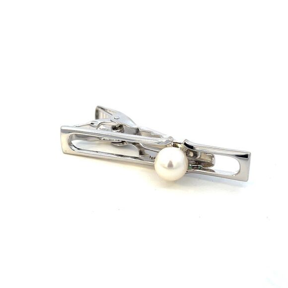 Mikimoto Estate Akoya Pearl Mens Tie Clip 7 mm Silver M413 - Picture 6 of 11